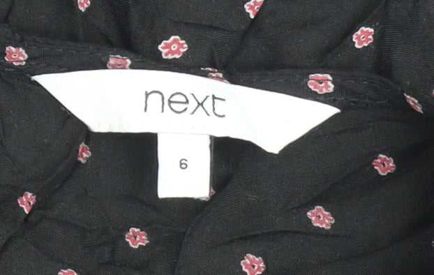 Next Womens Black Floral Tunic Blouse Size 6 Viscose Long Sleeve