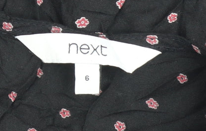 Next Womens Black Floral Tunic Blouse Size 6 Viscose Long Sleeve