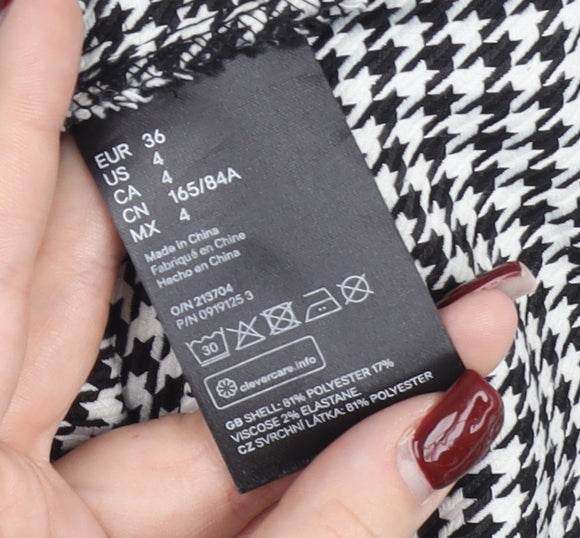 H&M Women’s Black Houndstooth Bodycon Dress UK 8 Sleeveless Square Neck