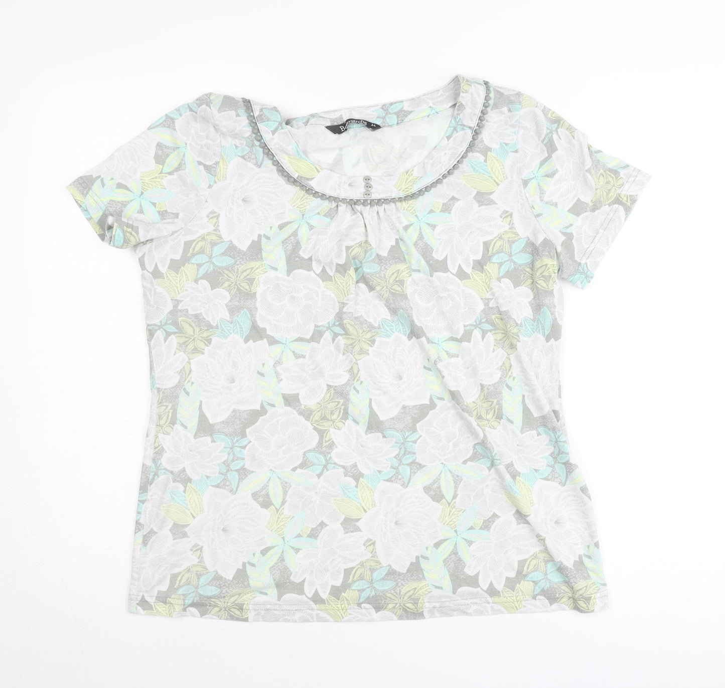 Bonmarché Womens Multicoloured Floral T-Shirt Size 14 Short Sleeve Scoop Neck