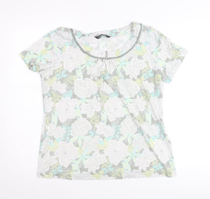 Bonmarché Womens Multicoloured Floral T-Shirt Size 14 Short Sleeve Scoop Neck