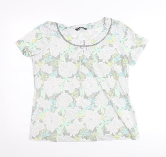 Bonmarché Womens Multicoloured Floral T-Shirt Size 14 Short Sleeve Scoop Neck