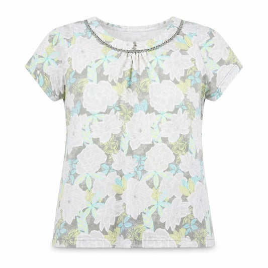 Bonmarché Womens Multicoloured Floral T-Shirt Size 14 Short Sleeve Scoop Neck