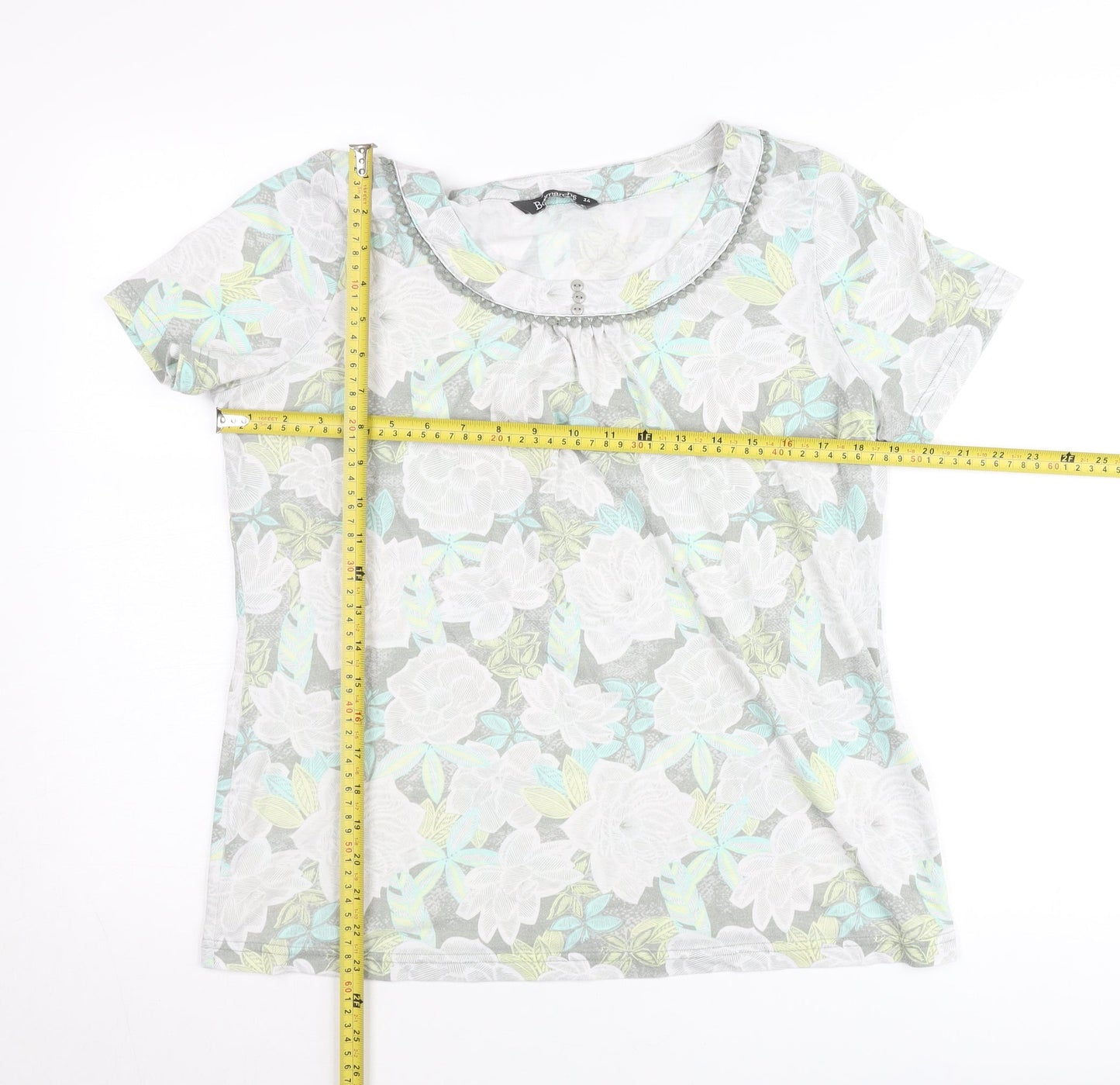 Bonmarché Womens Multicoloured Floral T-Shirt Size 14 Short Sleeve Scoop Neck