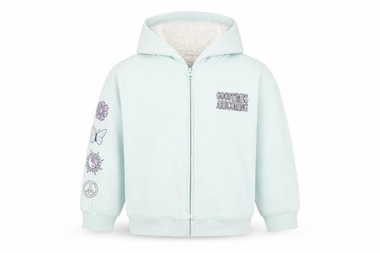 Front view of Anko girls’ blue hooded jacket age 10 lined full zip embroidered casual