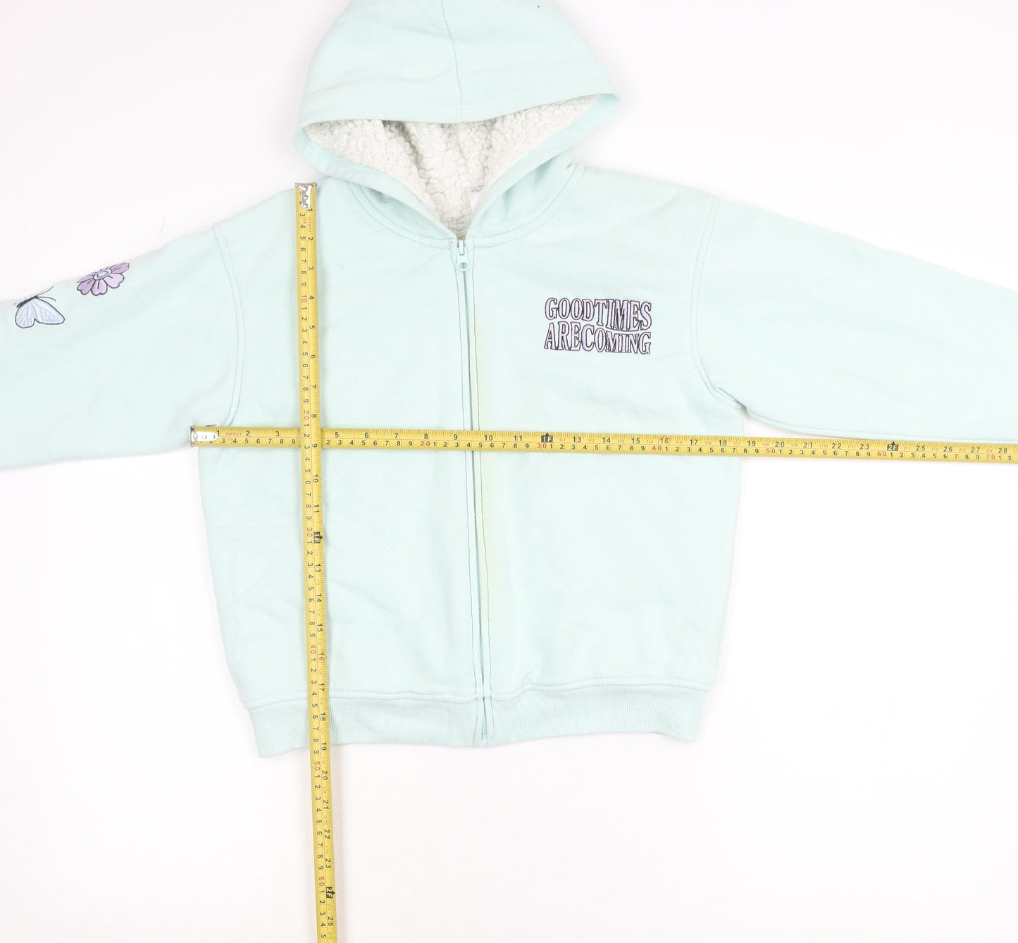Anko Girls Blue Hooded Jacket Age 10 Lined Full Zip Embroidered Casual