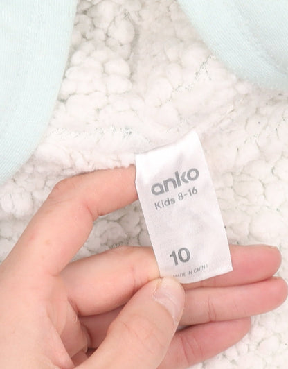 Anko Girls Blue Hooded Jacket Age 10 Lined Full Zip Embroidered Casual