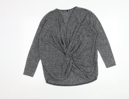 Boohoo Women’s Grey Wrap Knotted Blouse Size 8 Long Sleeve
