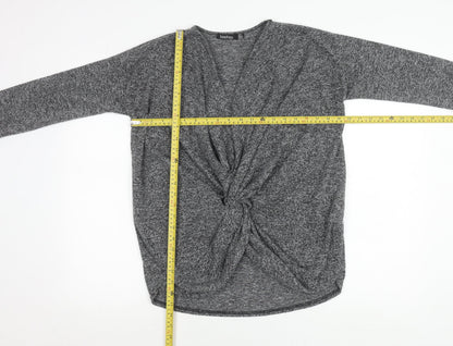 Boohoo Women’s Grey Wrap Knotted Blouse Size 8 Long Sleeve