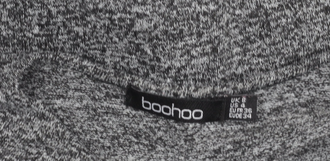 Boohoo Women’s Grey Wrap Knotted Blouse Size 8 Long Sleeve