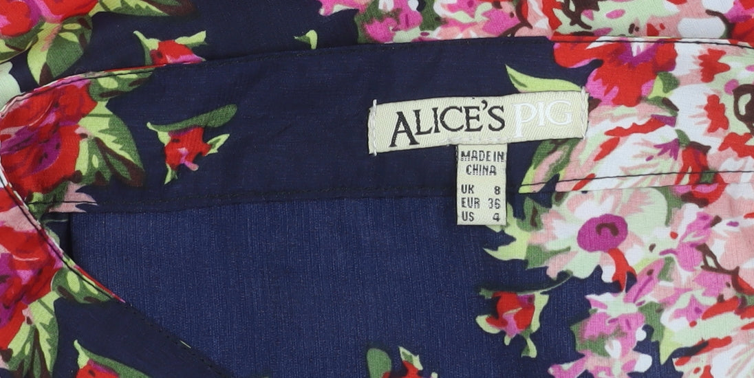 Alice's Pig Women's Multicoloured Floral A-Line Skirt Size 8