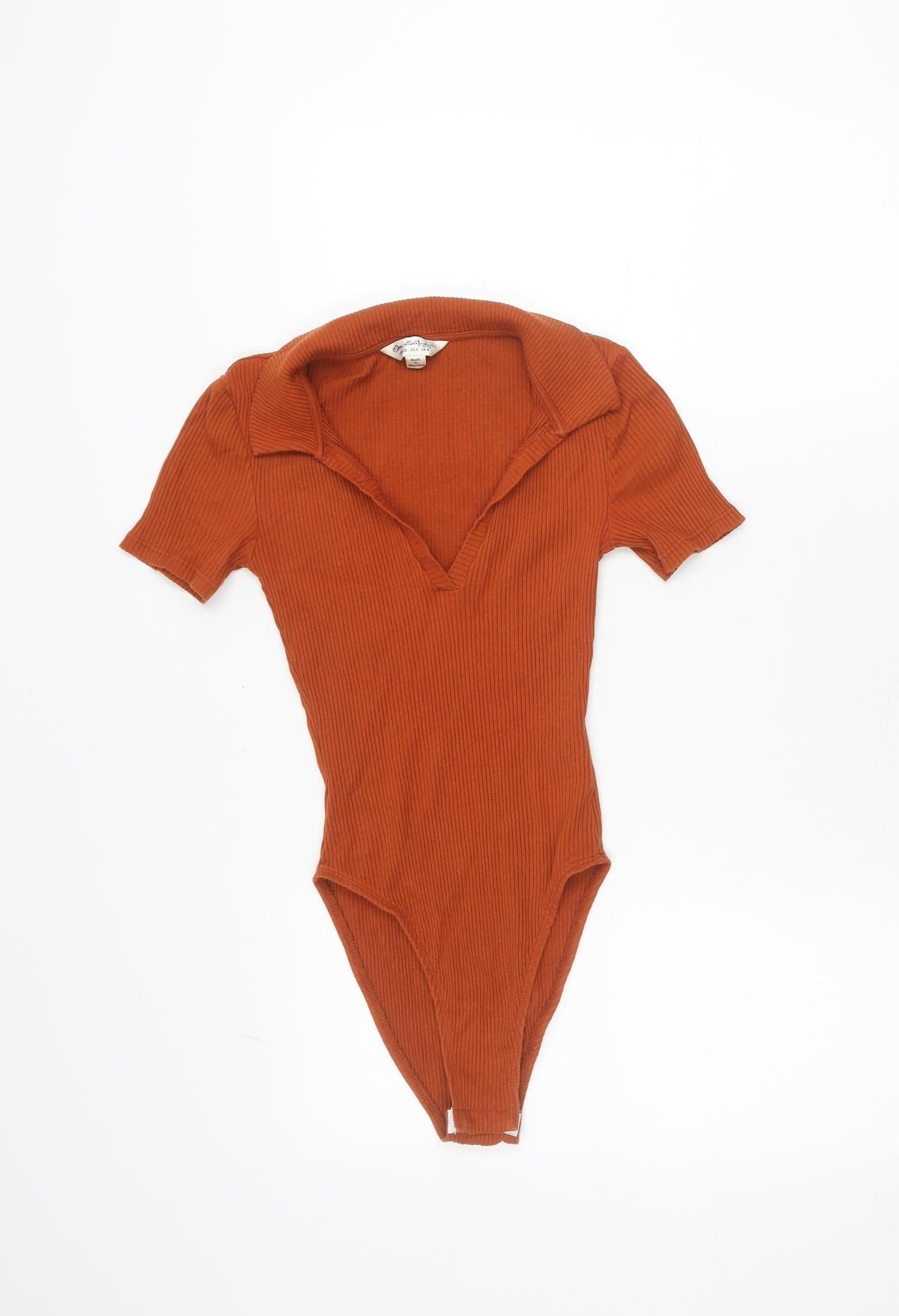 Miss Selfridge Women’s Brown Ribbed Slim Fit V-Neck Bodysuit Top Size 4