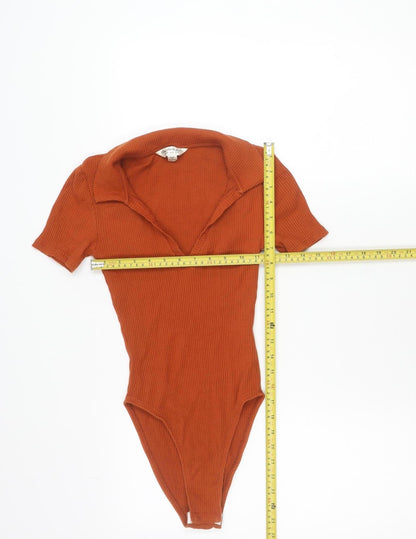 Miss Selfridge Women’s Brown Ribbed Slim Fit V-Neck Bodysuit Top Size 4