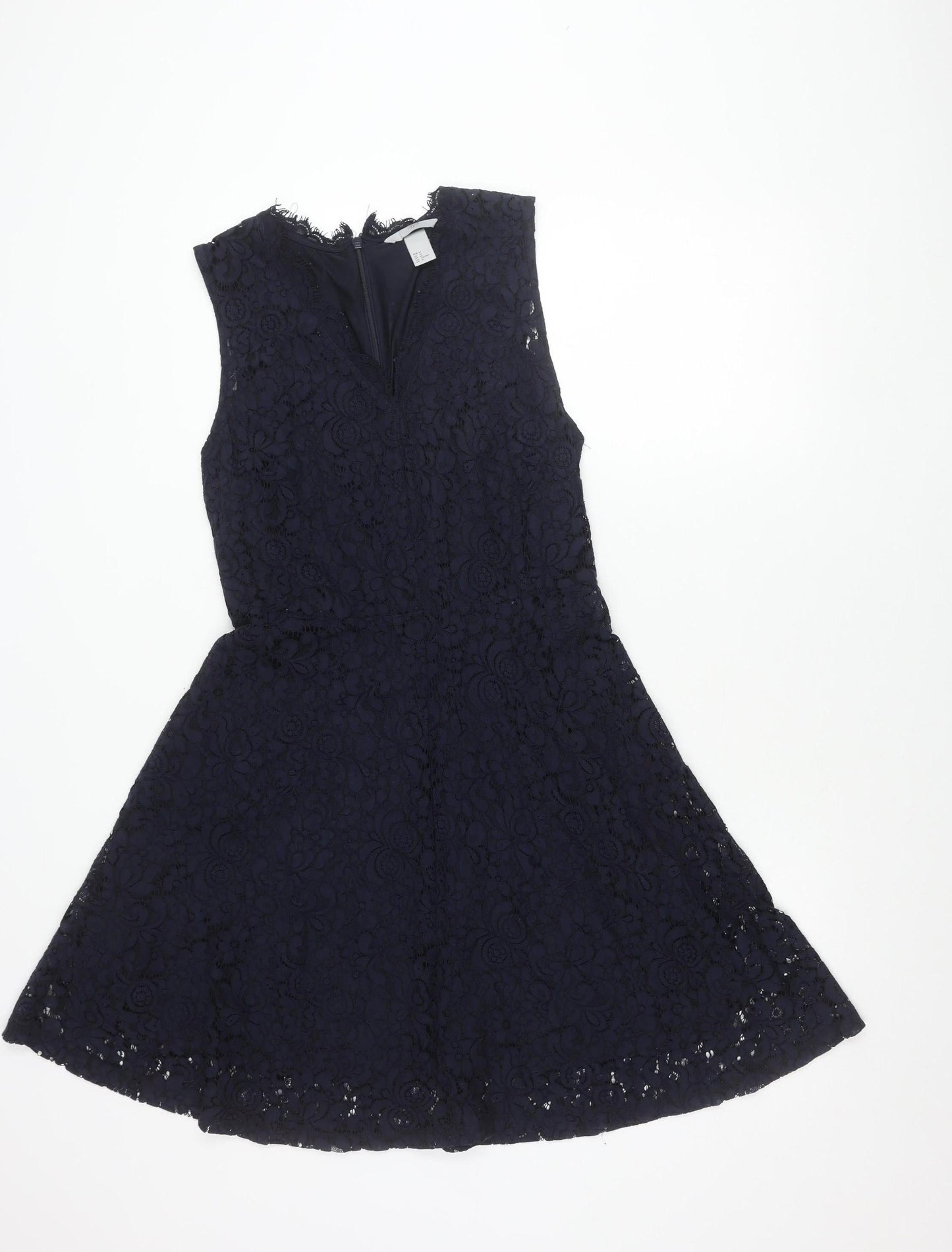 H&M Women’s Blue Lace A-Line Cocktail Dress Size 12 Sleeveless