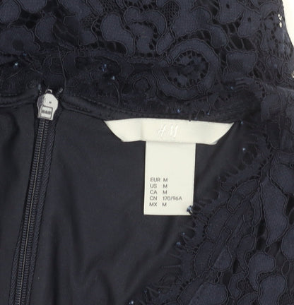H&M Women’s Blue Lace A-Line Cocktail Dress Size 12 Sleeveless