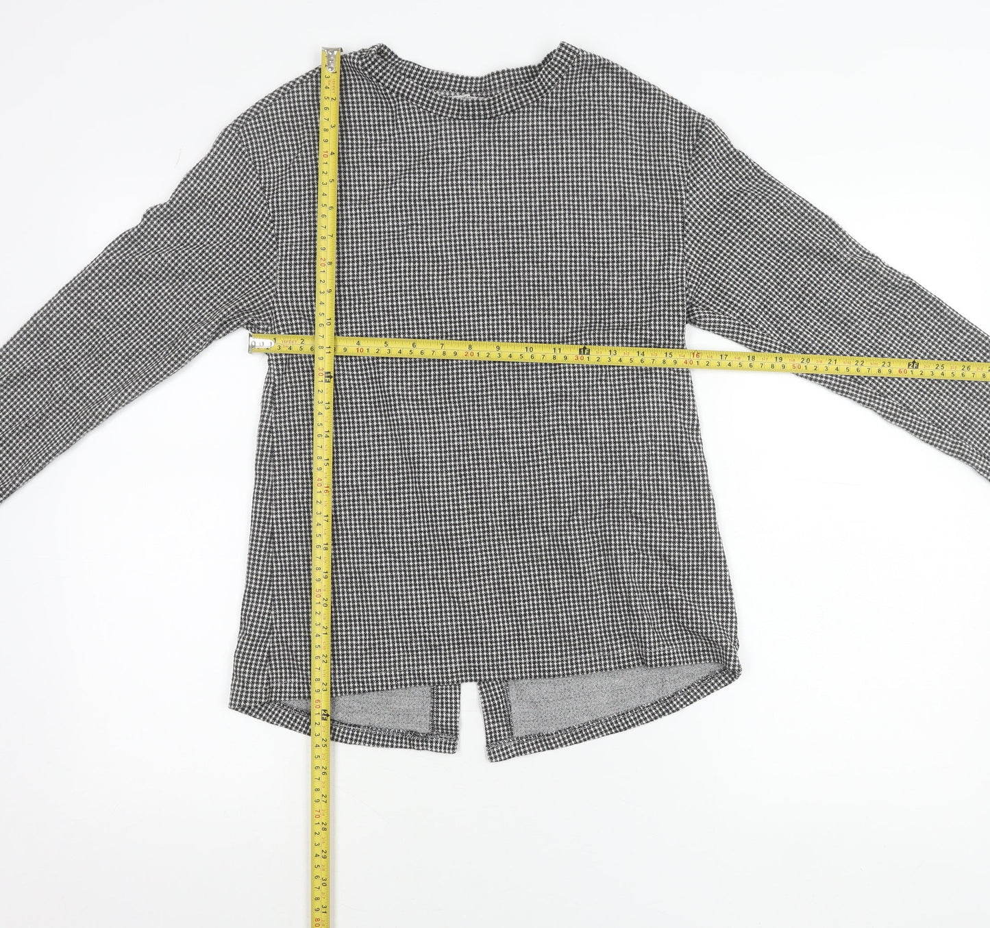 Zara Trafaluc Womens Black Check Button-Up Long Sleeve Top Size 8