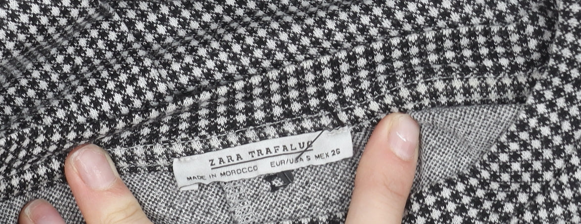 Zara Trafaluc Womens Black Check Button-Up Long Sleeve Top Size 8