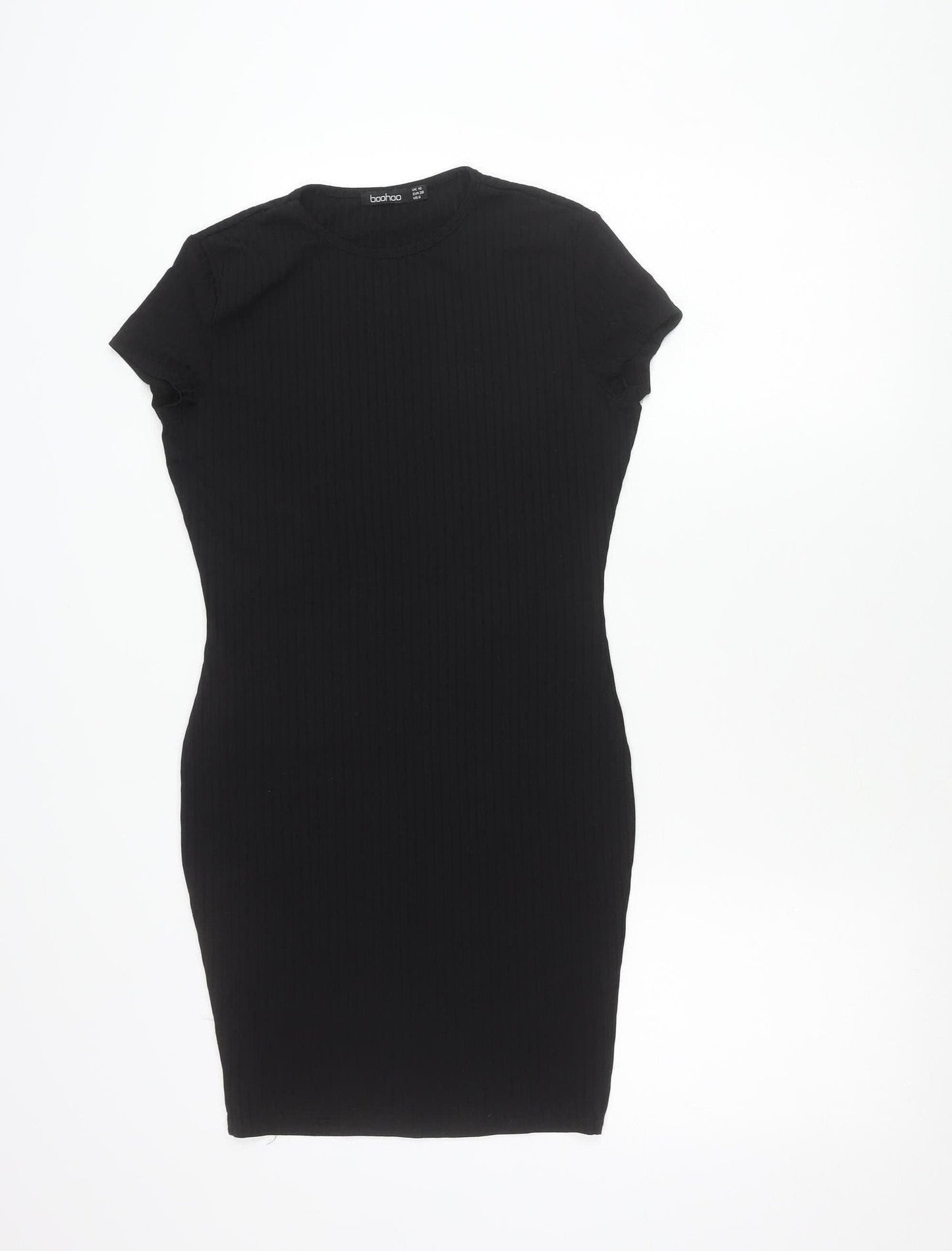 Boohoo Women Black Size 10 Bodycon Short Sleeve Knee Length Dress