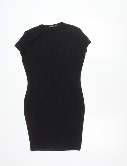 Boohoo Women Black Size 10 Bodycon Short Sleeve Knee Length Dress