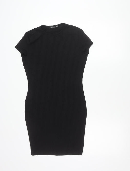 Boohoo Women Black Size 10 Bodycon Short Sleeve Knee Length Dress