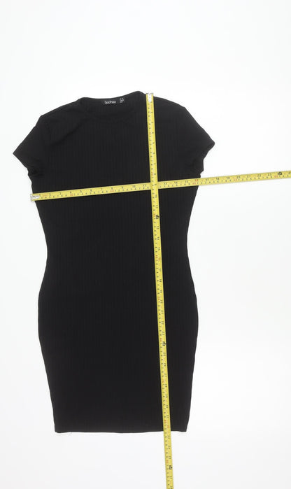 Boohoo Women Black Size 10 Bodycon Short Sleeve Knee Length Dress