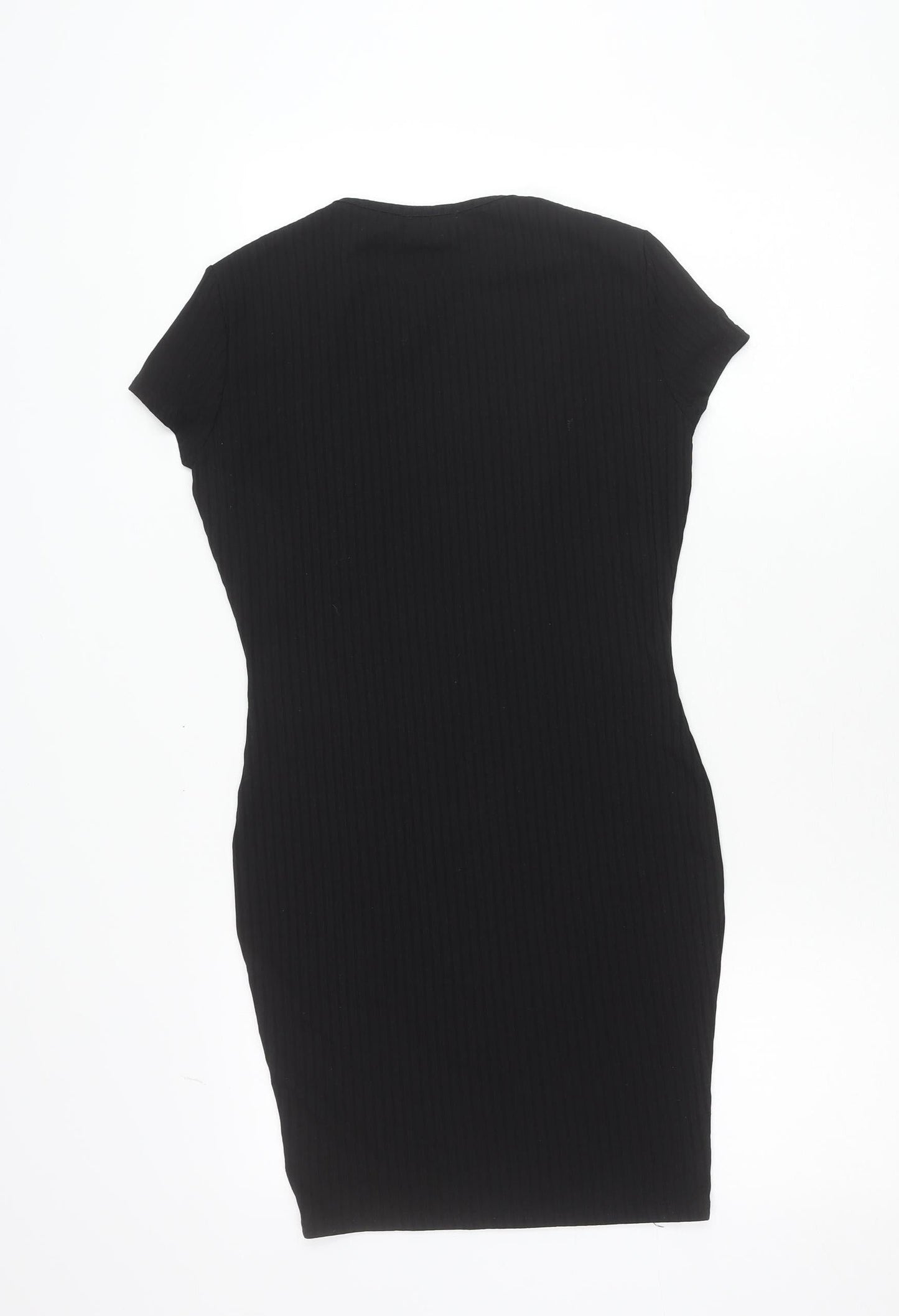 Boohoo Women Black Size 10 Bodycon Short Sleeve Knee Length Dress