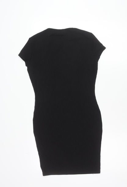 Boohoo Women Black Size 10 Bodycon Short Sleeve Knee Length Dress