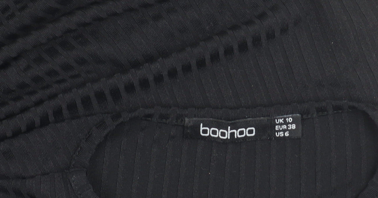 Boohoo Women Black Size 10 Bodycon Short Sleeve Knee Length Dress