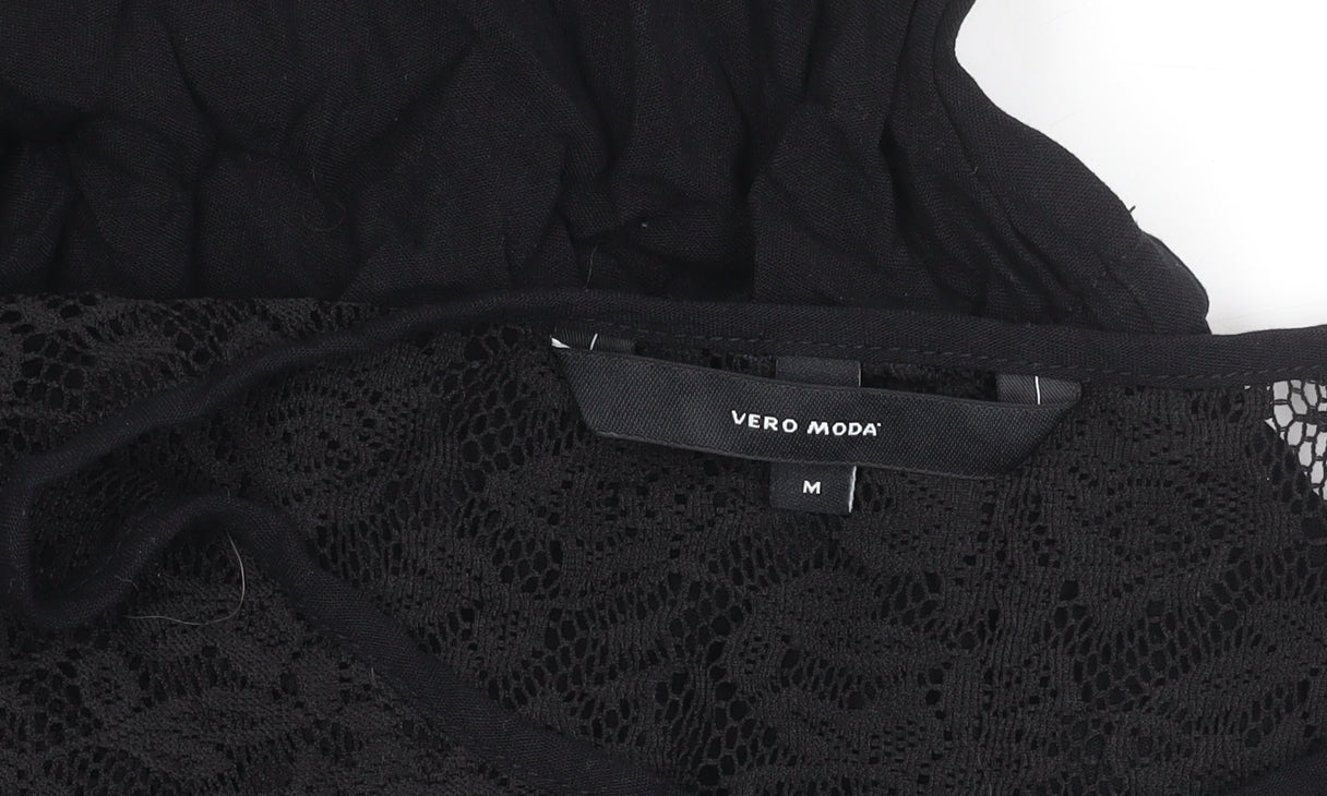 Vero Moda Womens Black Lace Chiffon Tunic Blouse Size M