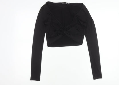 PrettyLittleThing Women’s Black Cropped V-Neck Long Sleeve Blouse Size 8