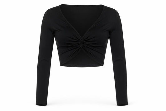 PrettyLittleThing Women’s Black Cropped V-Neck Long Sleeve Blouse Size 8