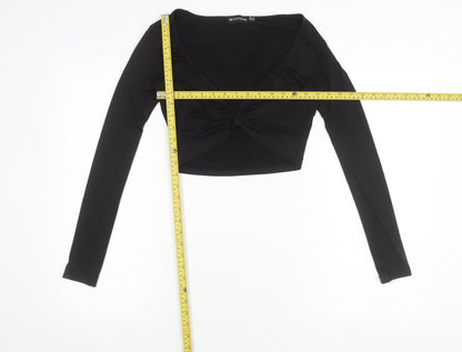 PrettyLittleThing Women’s Black Cropped V-Neck Long Sleeve Blouse Size 8