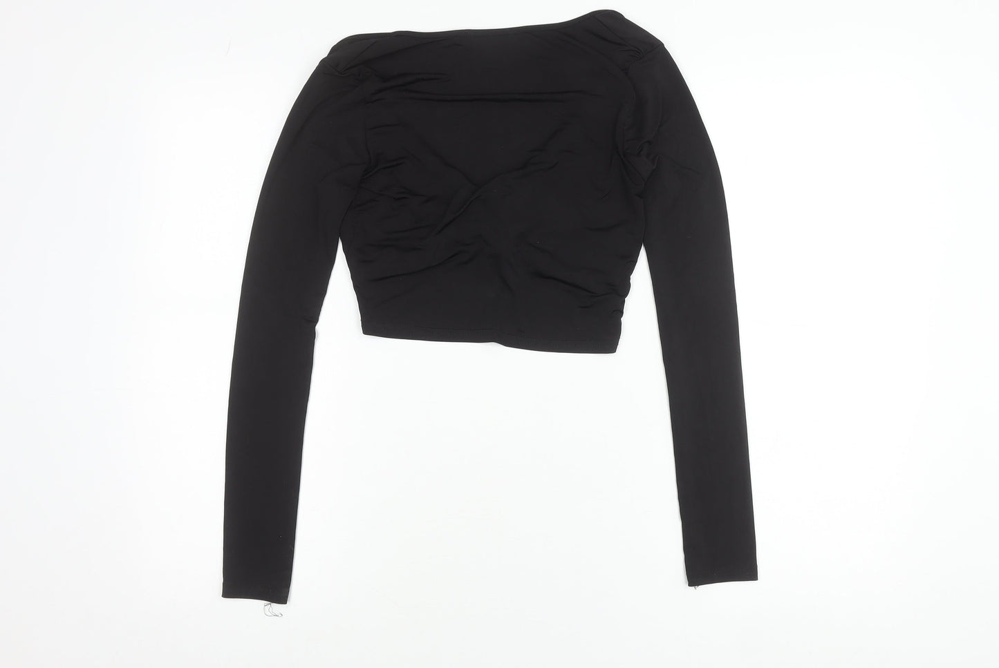 PrettyLittleThing Women’s Black Cropped V-Neck Long Sleeve Blouse Size 8