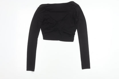 PrettyLittleThing Women’s Black Cropped V-Neck Long Sleeve Blouse Size 8