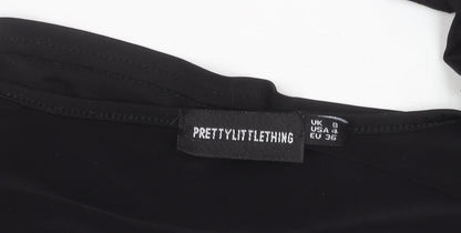 PrettyLittleThing Women’s Black Cropped V-Neck Long Sleeve Blouse Size 8