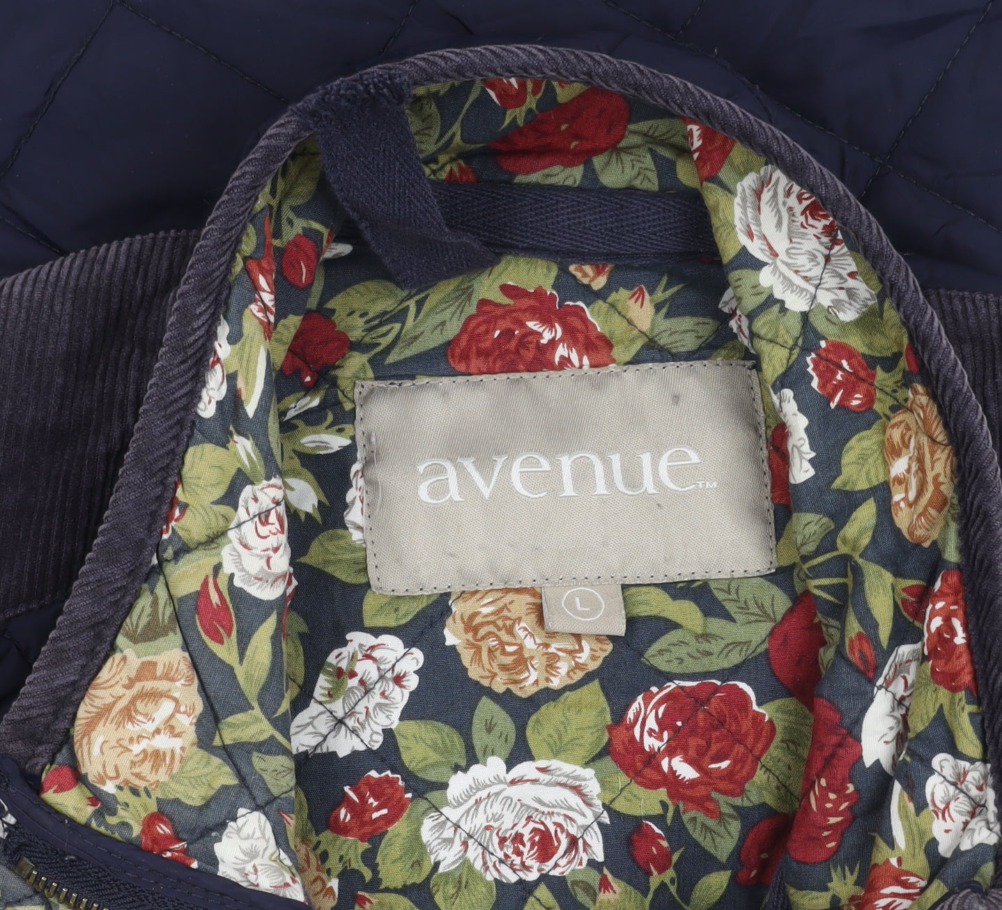 Avenue Women’s Blue Quilted Mid-Length Jacket L Cotton Lined