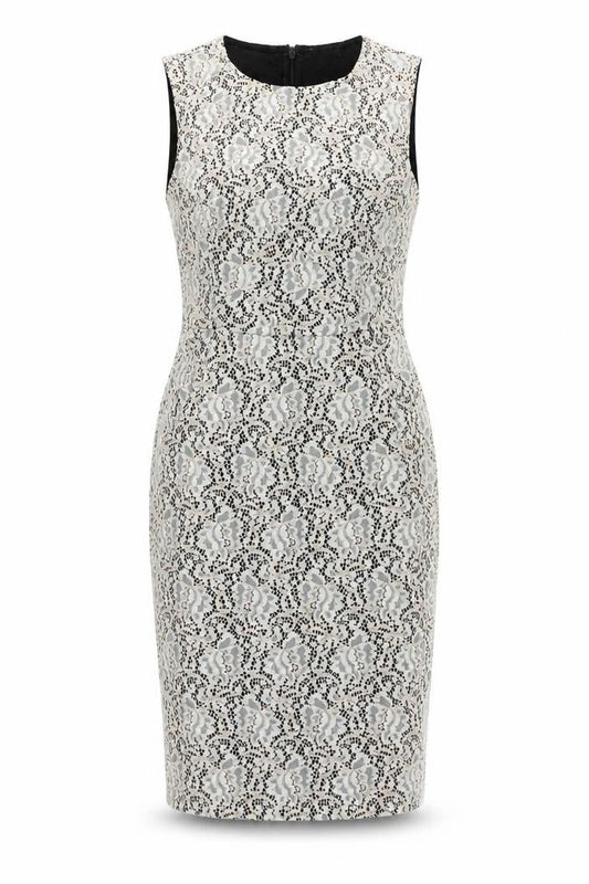 Warehouse Women’s Beige Black Lace Sheath Dress UK 10 Sleeveless
