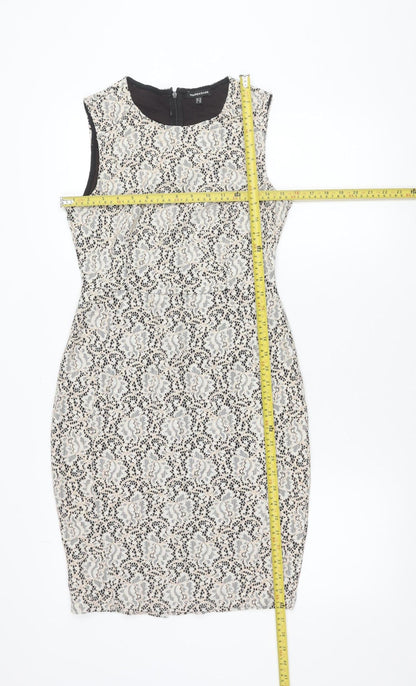 Warehouse Women’s Beige Black Lace Sheath Dress UK 10 Sleeveless