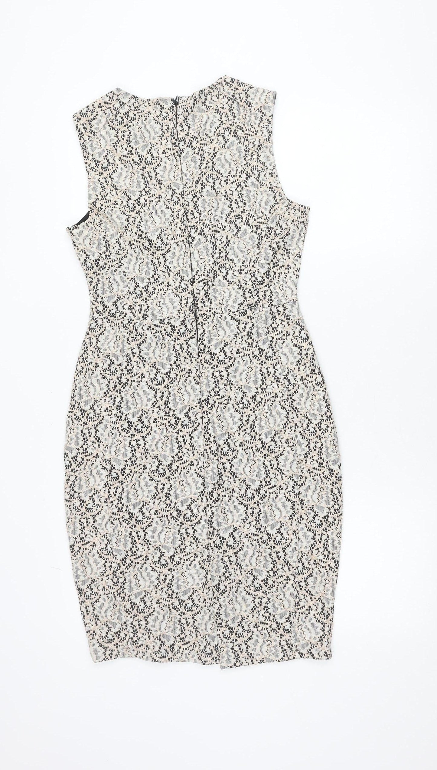 Warehouse Women’s Beige Black Lace Sheath Dress UK 10 Sleeveless