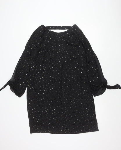 Next Women Black Size 14 Shift Dress Studded Asymmetric Long Sleeve