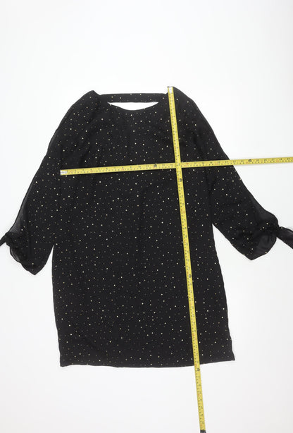 Next Women Black Size 14 Shift Dress Studded Asymmetric Long Sleeve