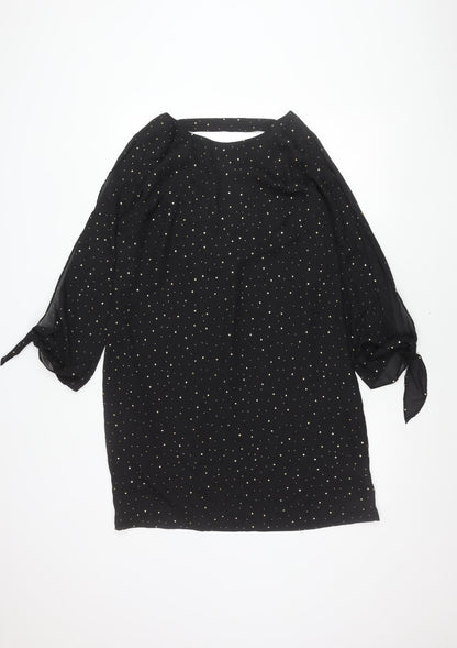 Next Women Black Size 14 Shift Dress Studded Asymmetric Long Sleeve