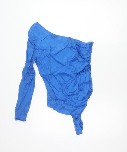 Zara Women’s Blue One Shoulder Wrap Blouse Size L Polyester