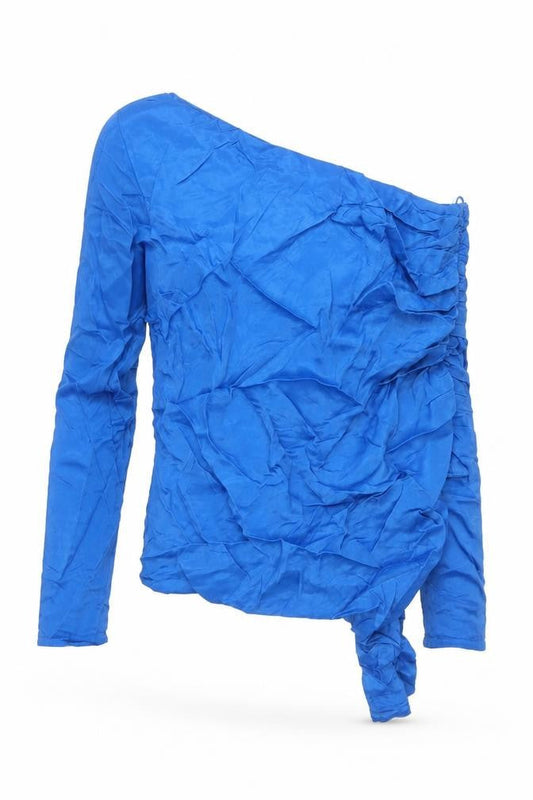 Zara Women’s Blue One Shoulder Wrap Blouse Size L Polyester