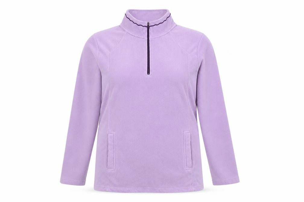 Bonmarché -Essentials Womens Purple Fleece Sweatshirt Size L 1/4 Zip Pullover