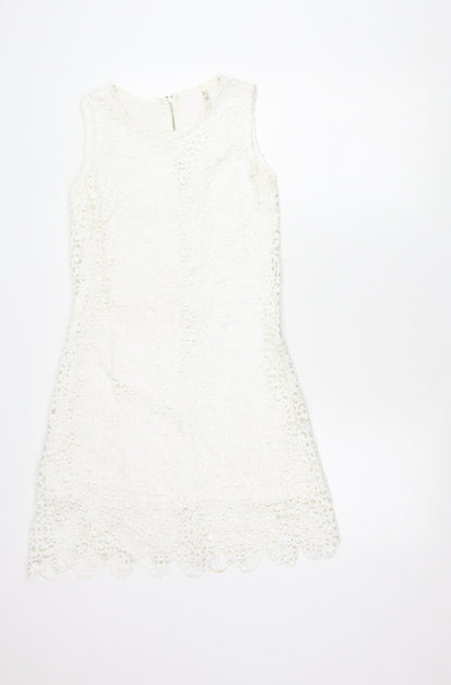 Quiz Women’s White Lace Sheath Knee Length Dress Size 8 Sleeveless