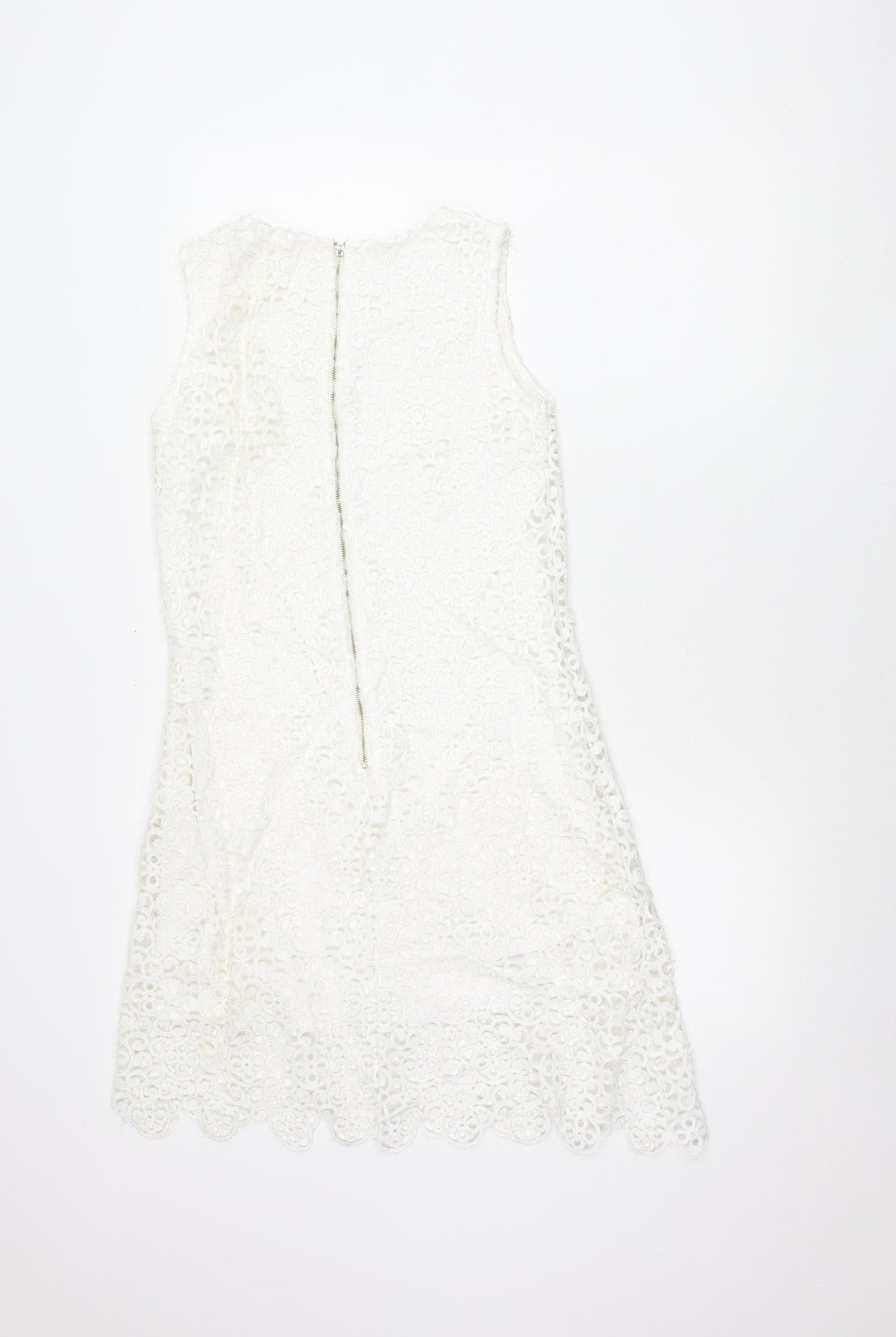 Quiz Women’s White Lace Sheath Knee Length Dress Size 8 Sleeveless