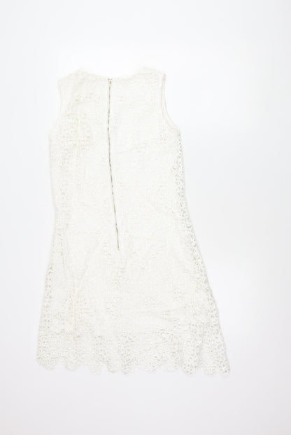 Quiz Women’s White Lace Sheath Knee Length Dress Size 8 Sleeveless