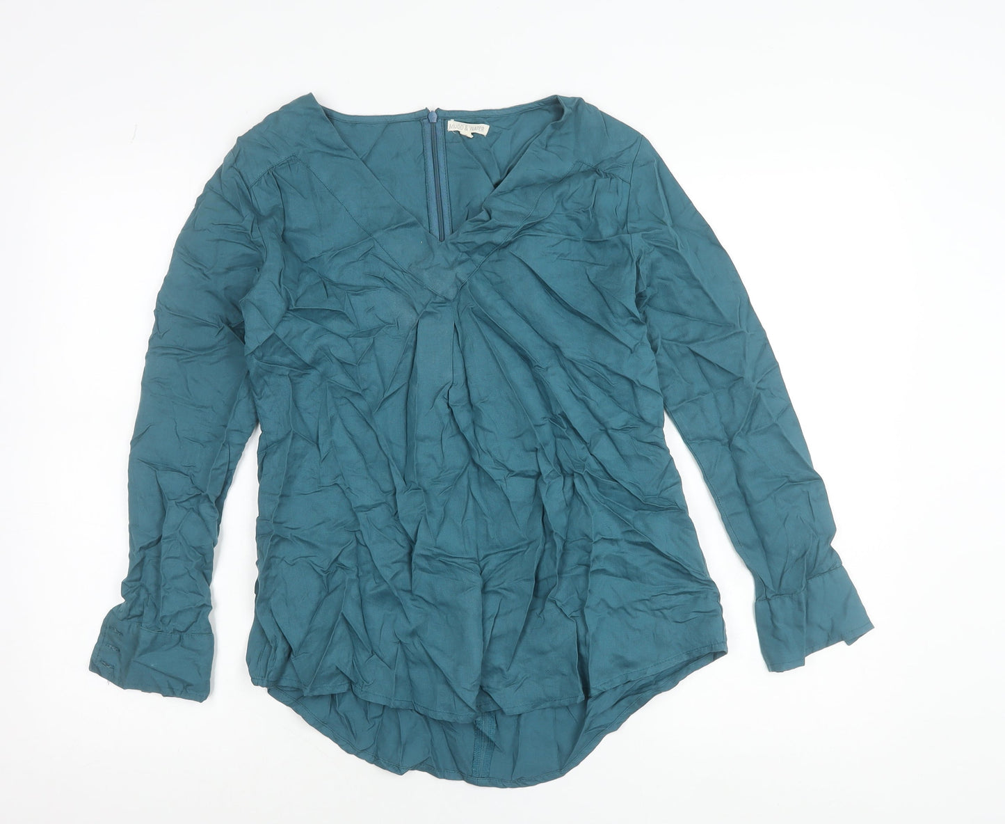 Mudd & Water Womens Blue Lyocell Blouse Tunic Size 8 V-Neck Long Sleeve