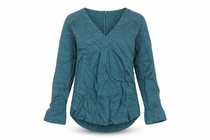 Mudd & Water Womens Blue Lyocell Blouse Tunic Size 8 V-Neck Long Sleeve